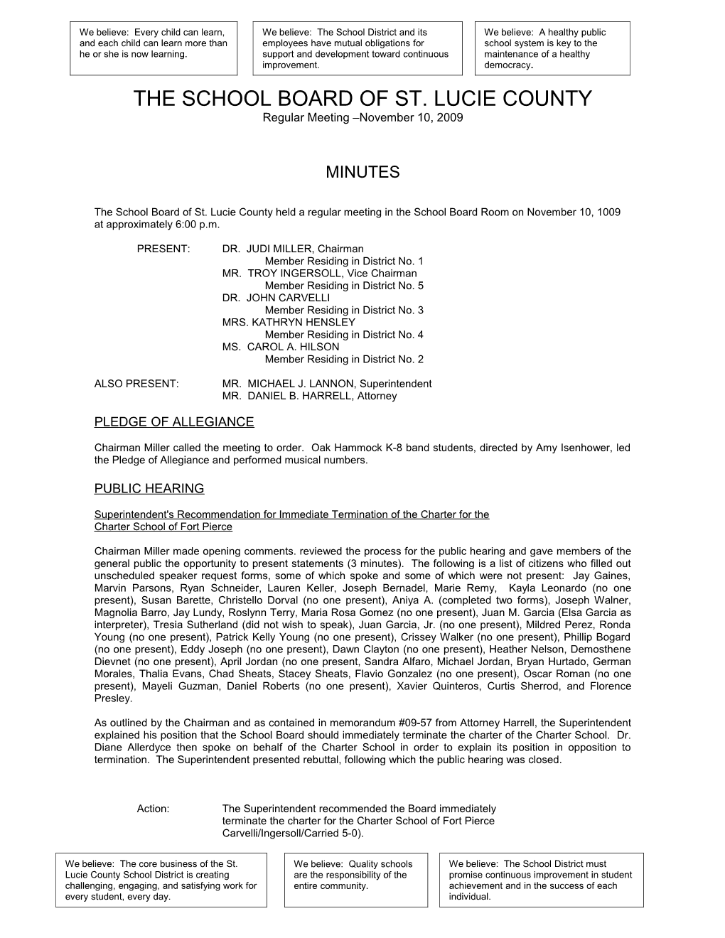 11-10-09 SLCSB Regular Meeting Minutes
