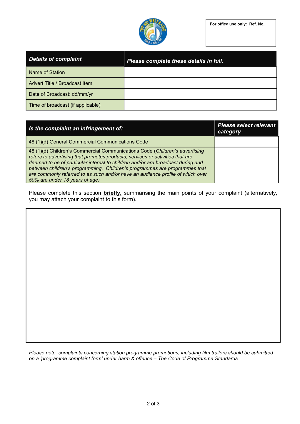 Advertising Complaint Form