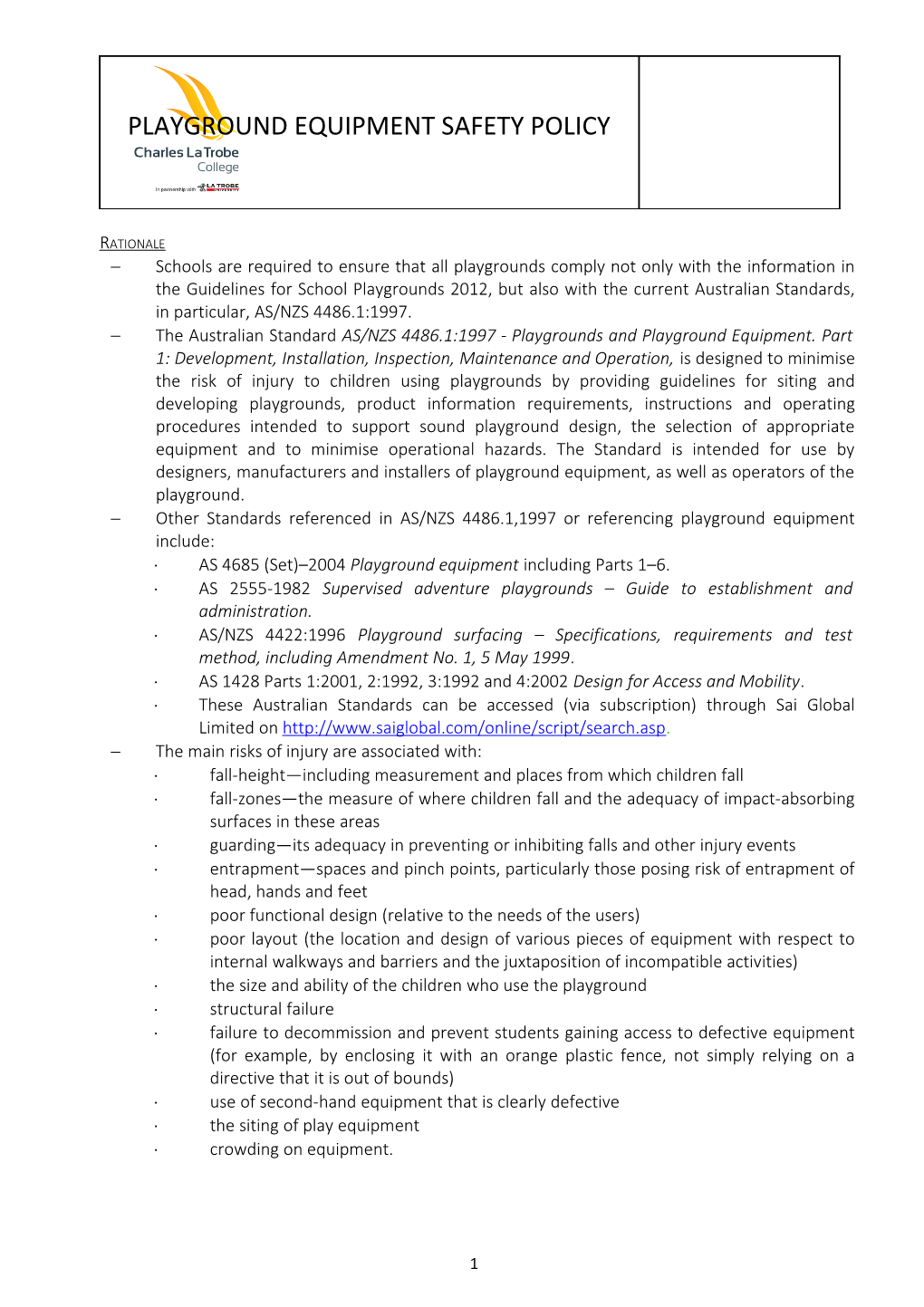 Other Standards Referenced in AS/NZS 4486.1,1997 Or Referencing Playground Equipment Include