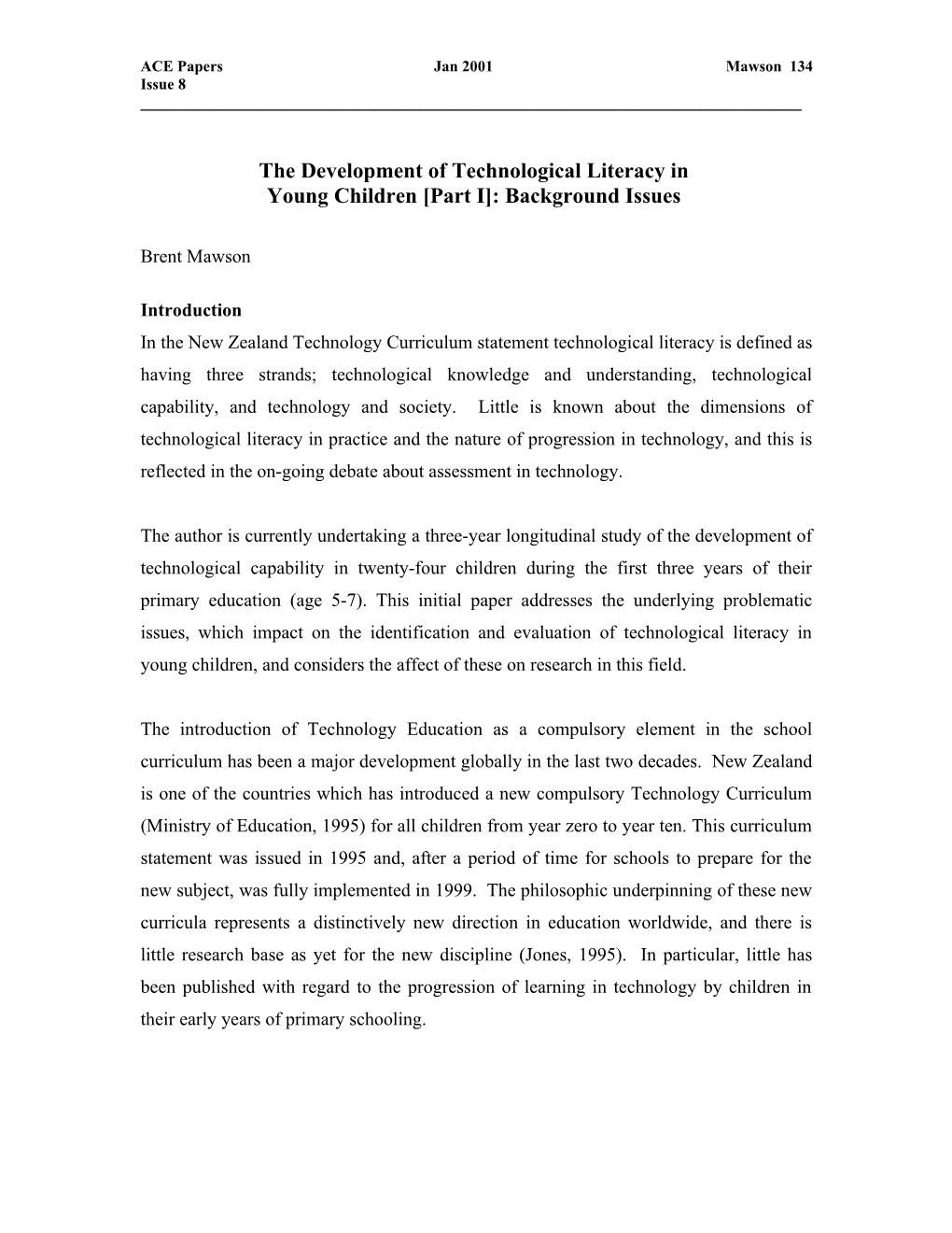 Identifying the Development of Technological Literacy in Young Children