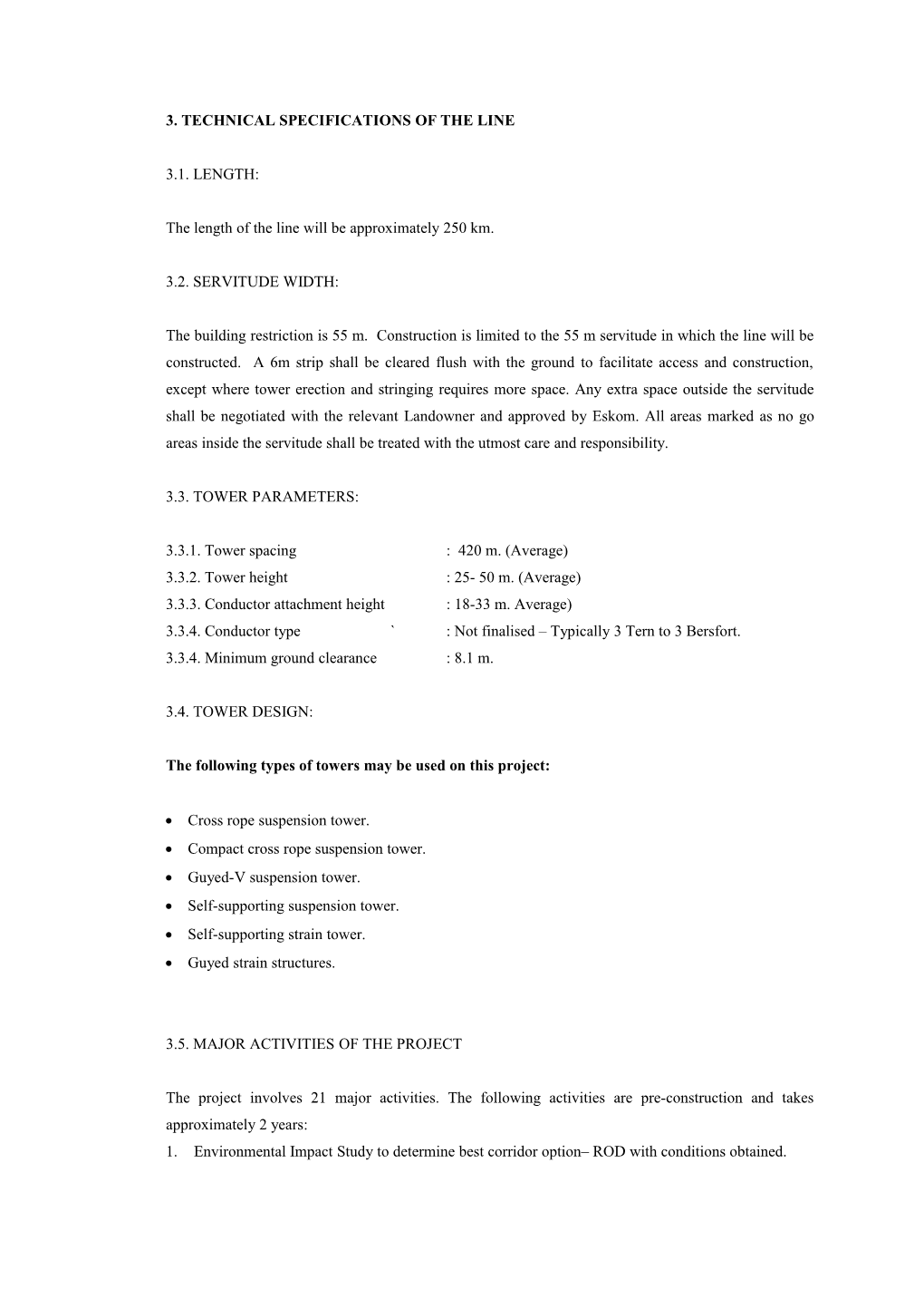 3. Technical Specifications of the Line