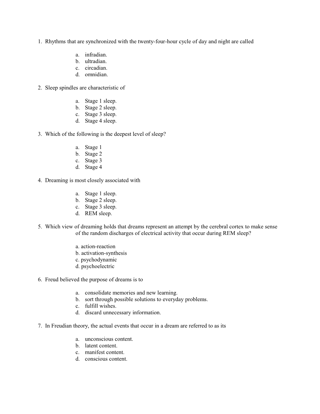 3. Which of the Following Is the Deepest Level of Sleep?