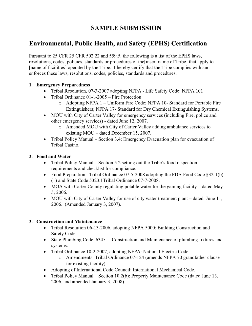 Environmental, Public Health, and Safety (EPHS) Certification