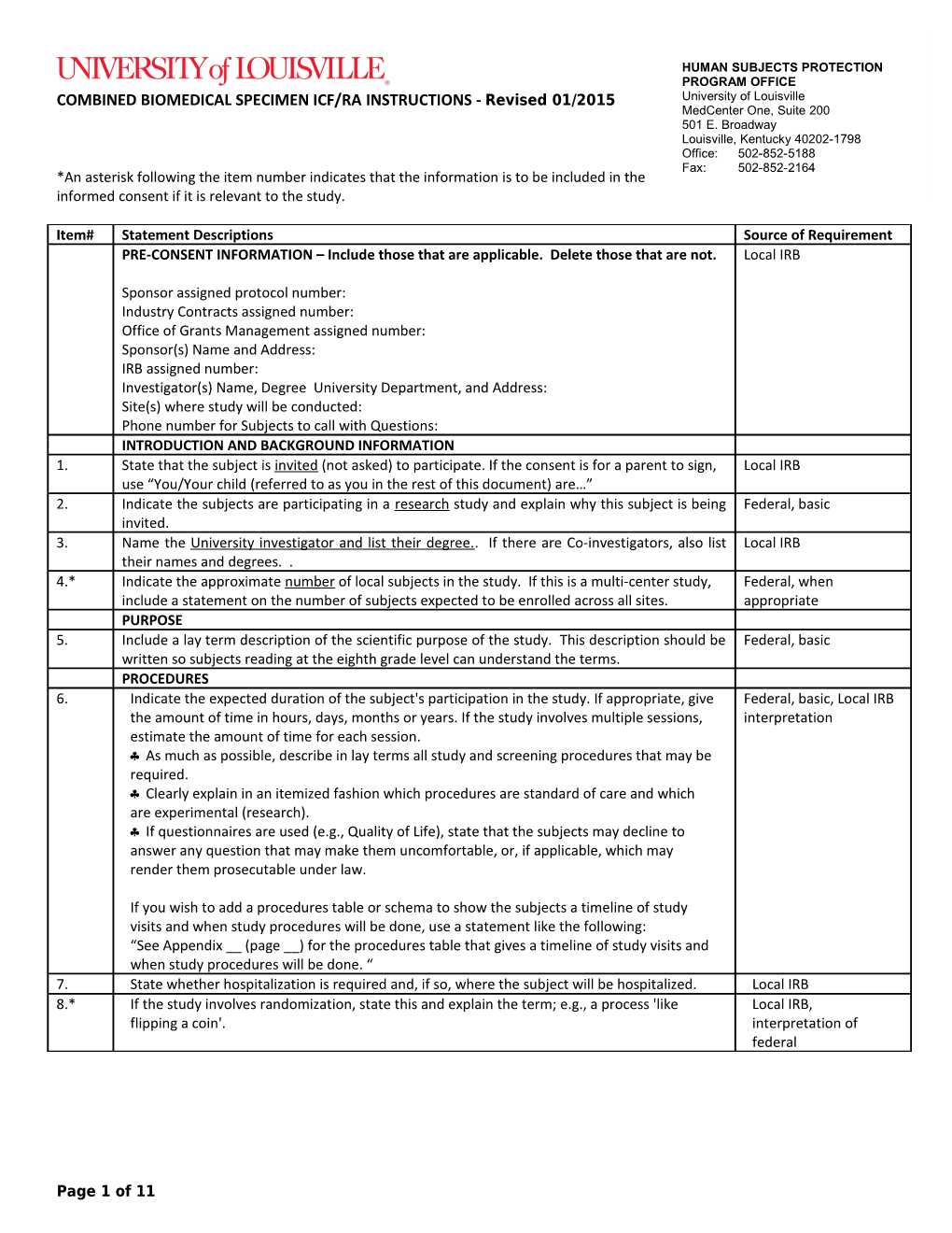 COMBINED BIOMEDICAL SPECIMEN ICF/RAINSTRUCTIONS - Revised 01/2015