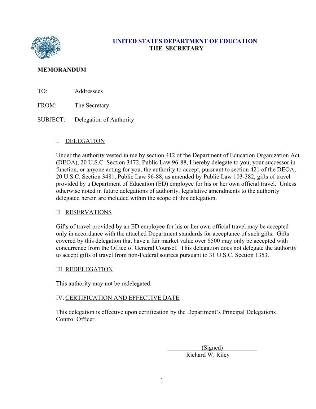 Authority to Accept Gift of Travel Provided by ED Employees October 2012 (MS Word)
