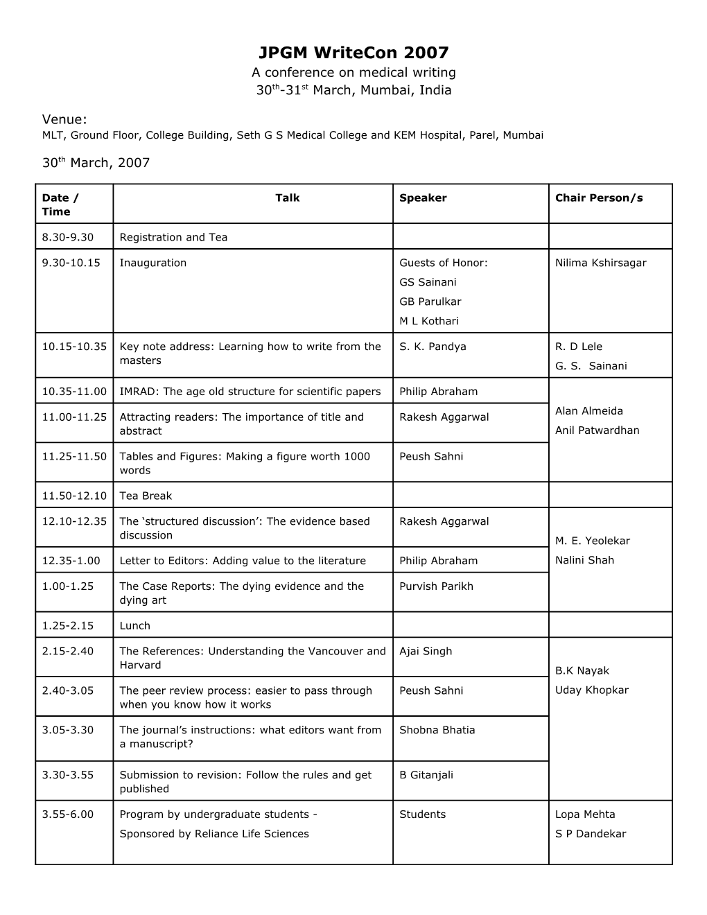 Venue: MLT, Ground Floor, College Building, Seth G S Medical College and KEM Hospital