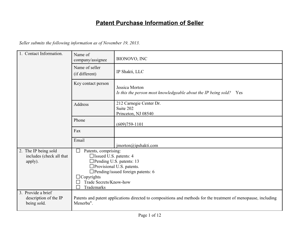 Patent Purchase Information of Seller