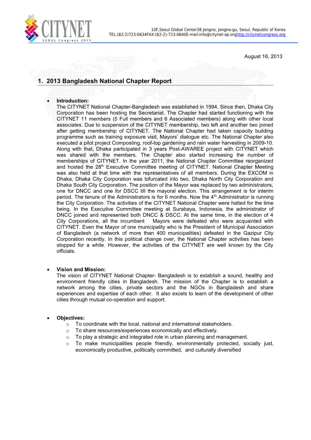 1. 2013 Bangladesh National Chapter Report