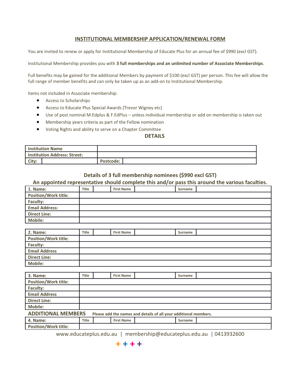 Institutionalmembership Application/Renewal Form