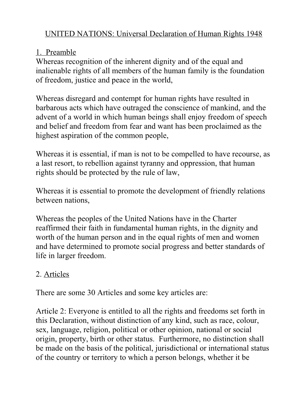 UNITED NATIONS: Universal Declaration of Human Rights 1948