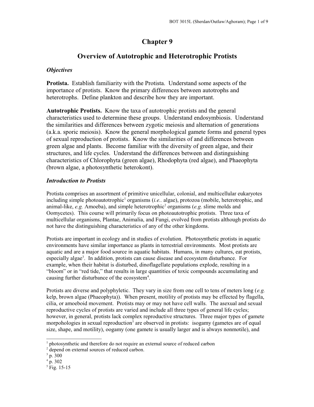 Overview of Autotrophic and Heterotrophic Protists