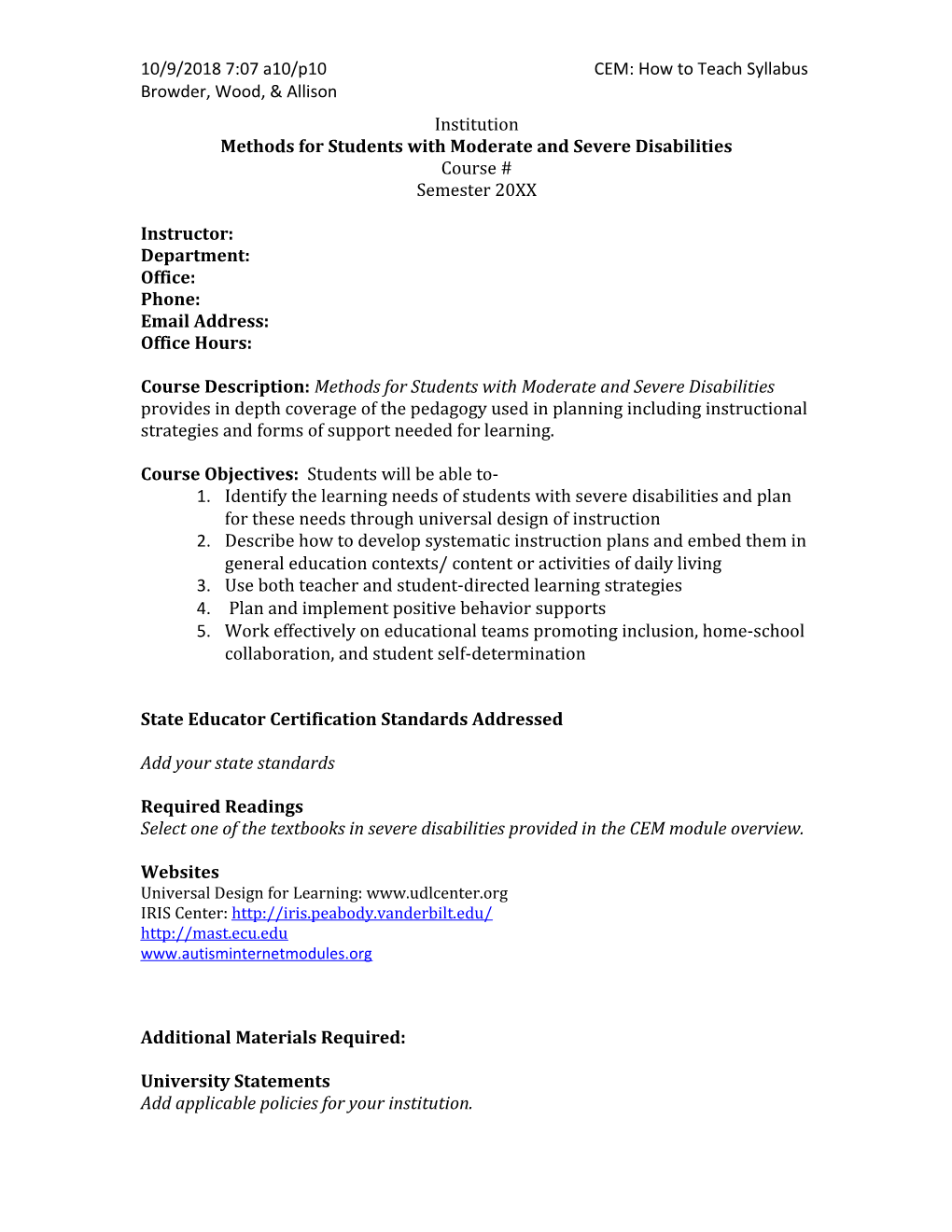 Methods for Students with Moderate and Severe Disabilities