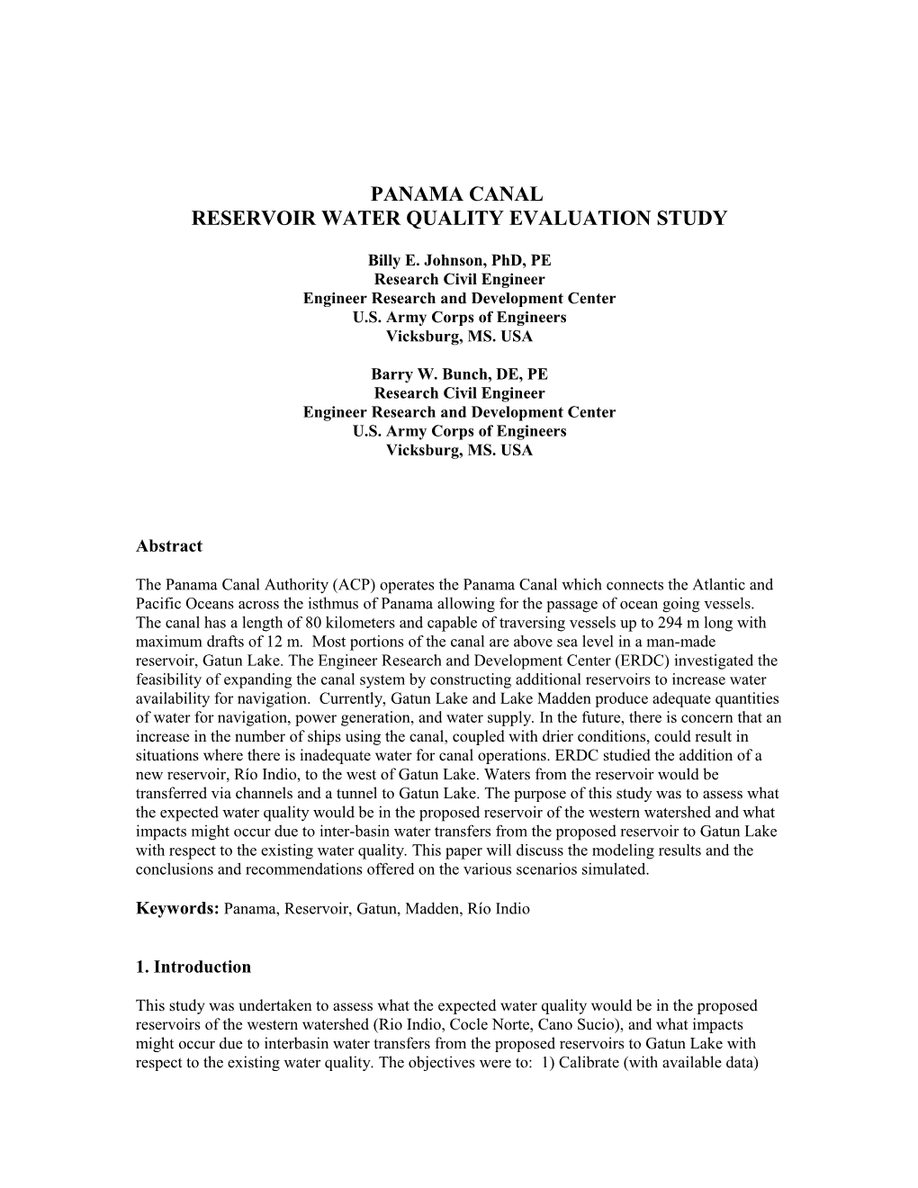 Reservoir Water Quality Evaluation Study