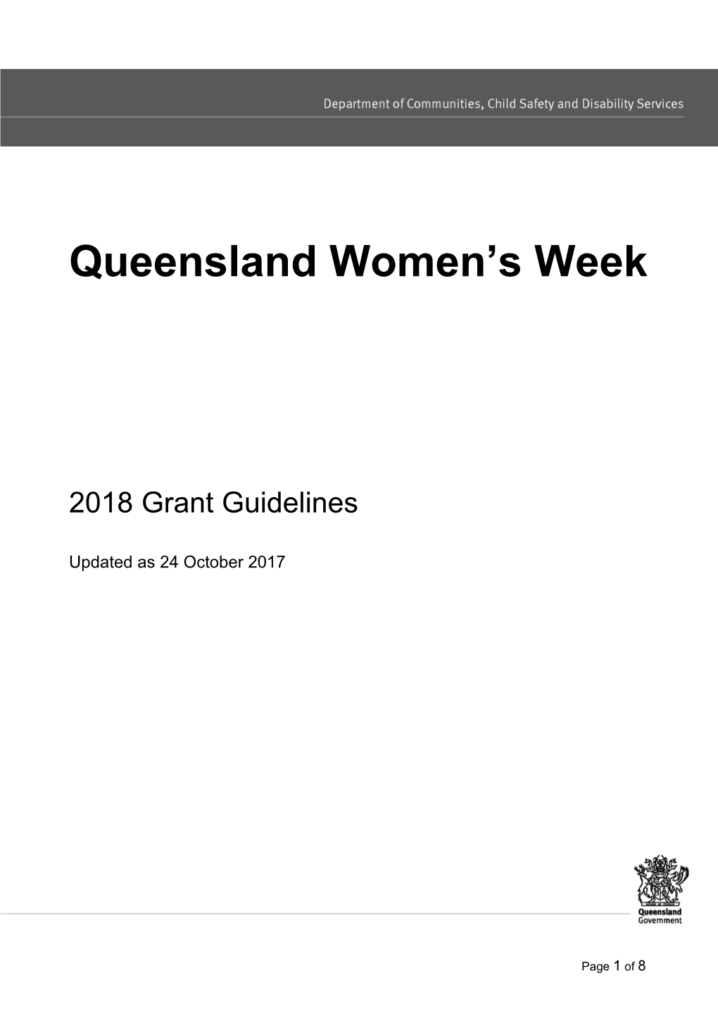 Queensland Women's Week 2018 Grant Guidelines
