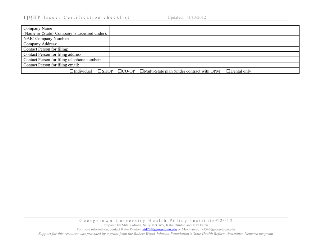 1 QHP Issuer Certification Checklistupdated: 11/13/2012