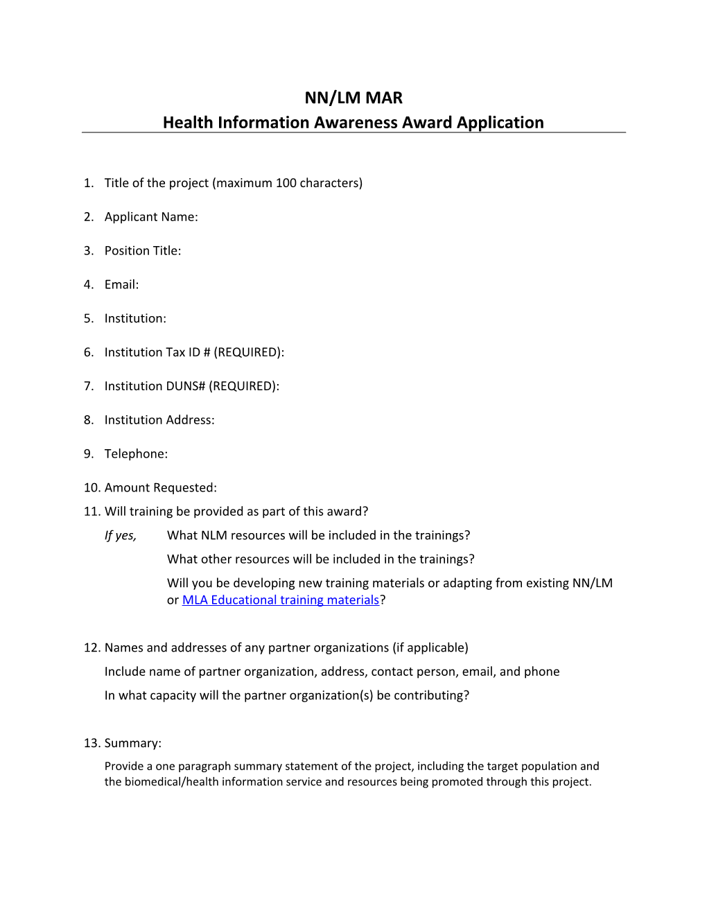 Health Information Awareness Award Application