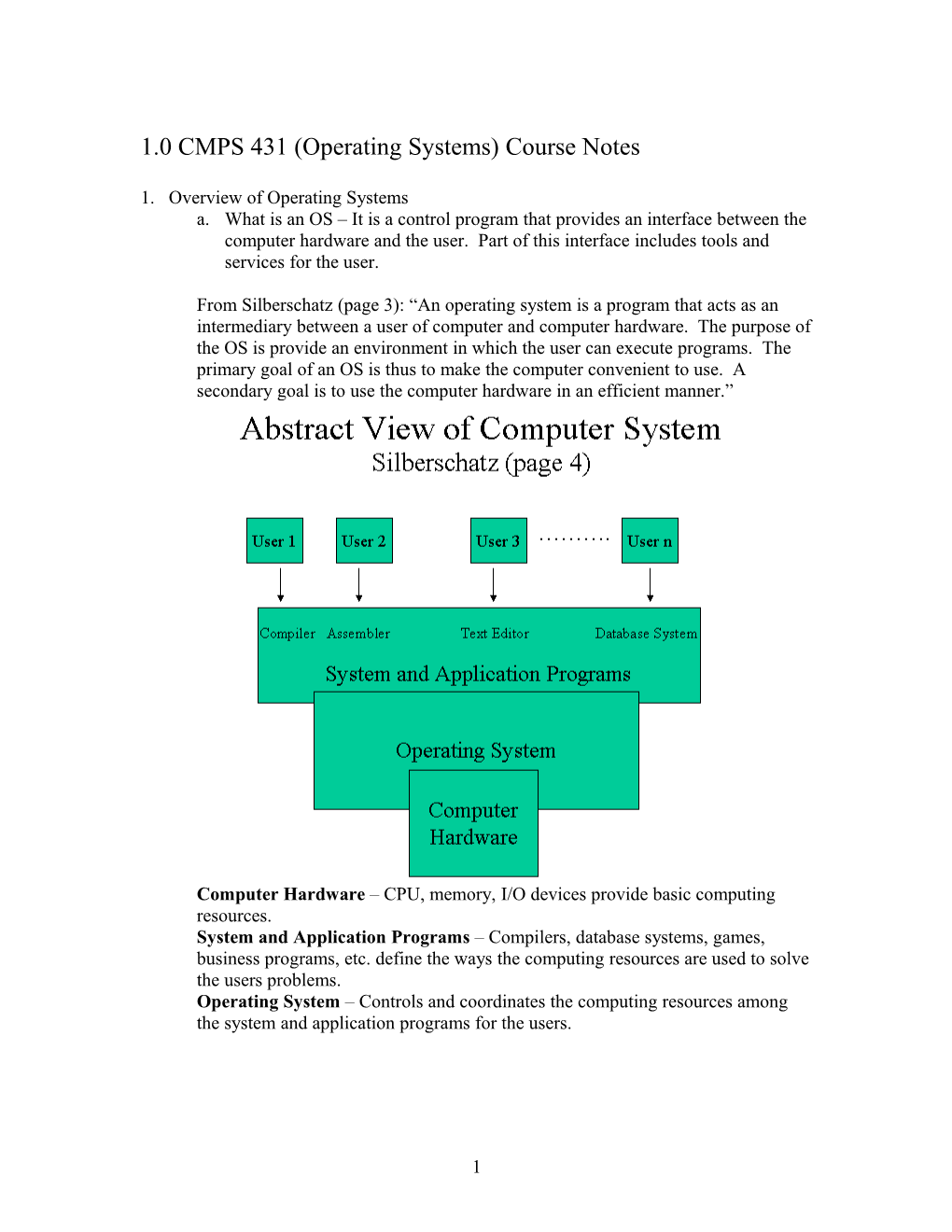1.0CMPS 431 (Operating Systems) Course Notes