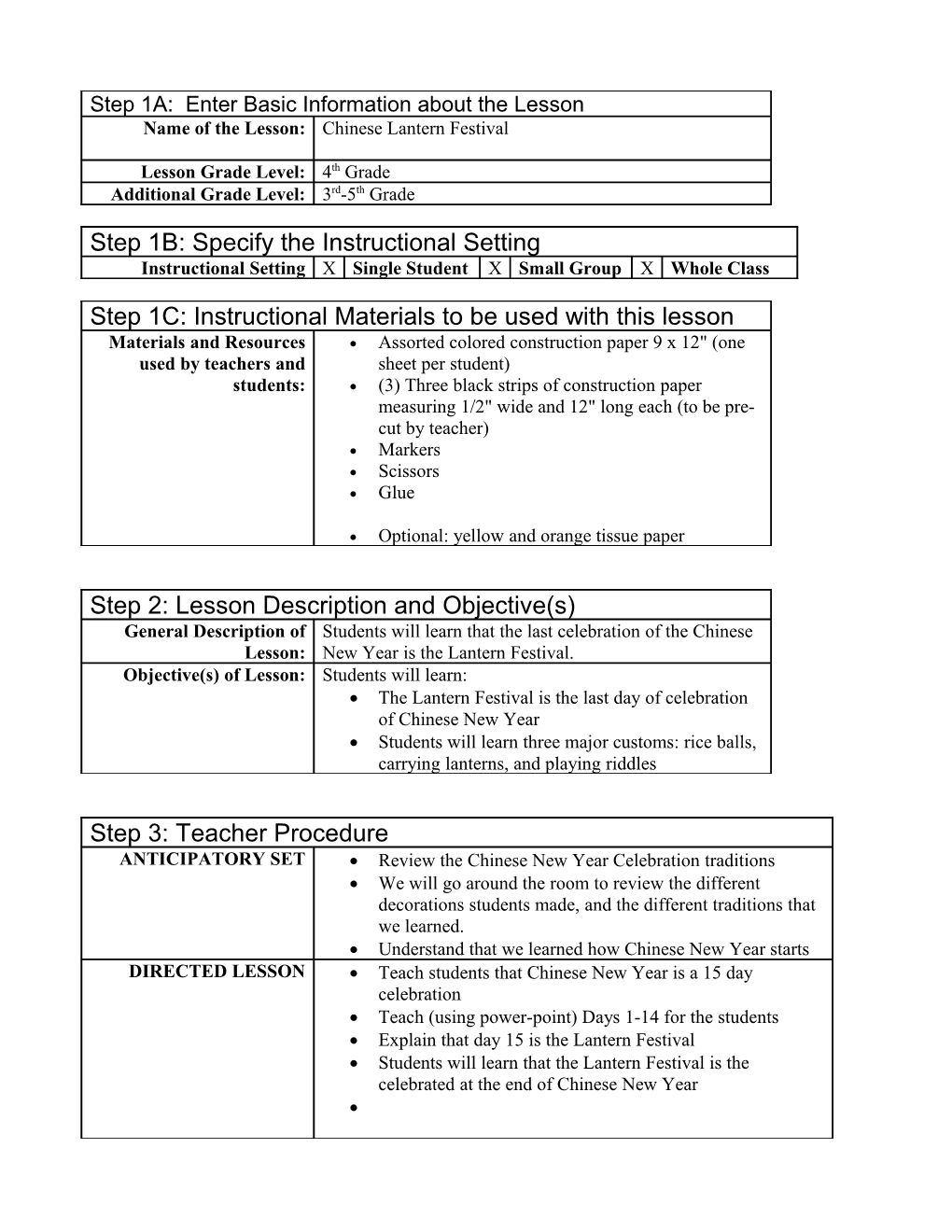 Step 1A: Enter Basic Information About the Lesson