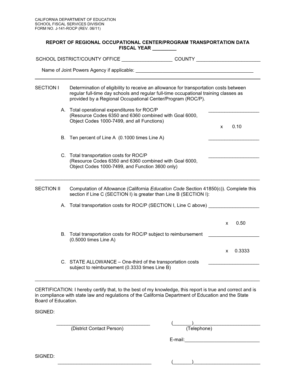 Form 3: Pupil Trans: Home-To-School & SE - Categorical Programs (CA Dept of Education)