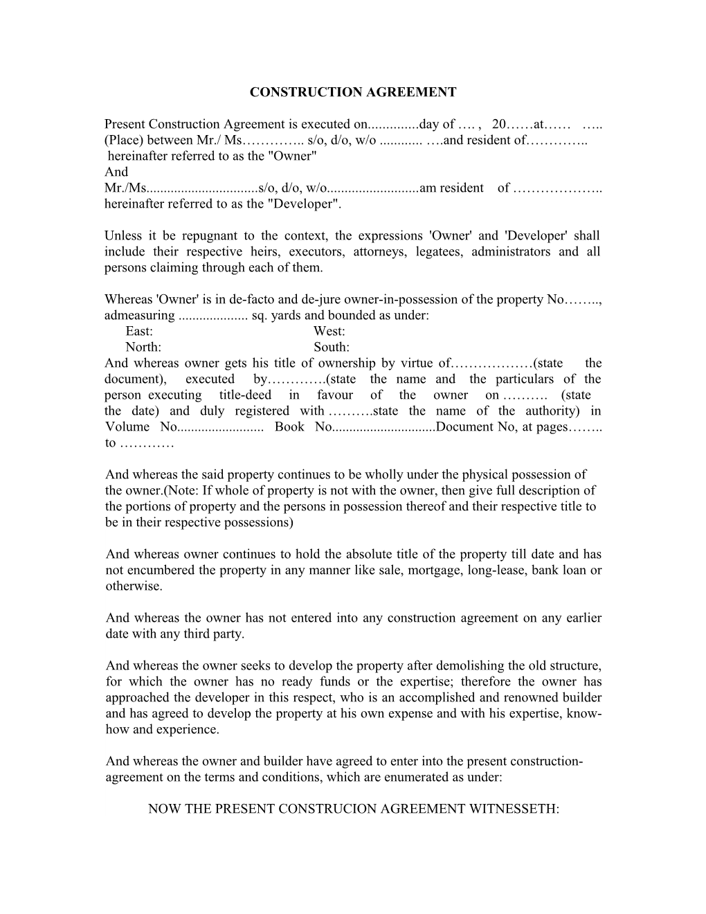 Construction Agreement