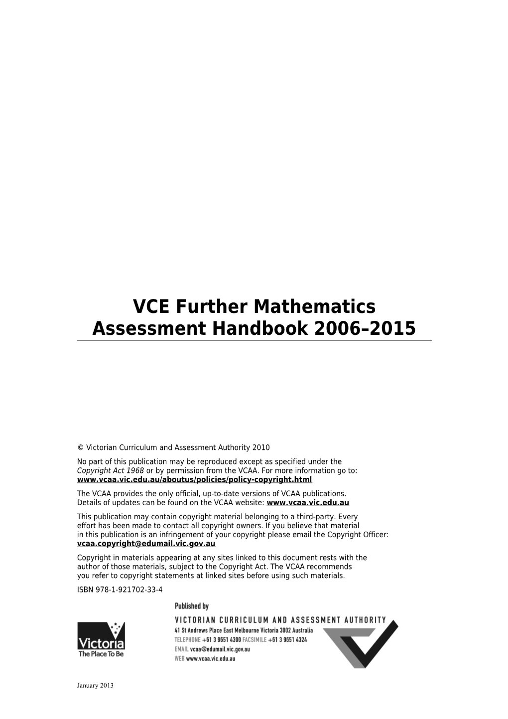 VCE Further Mathematics Assessment Handbook 2006-2014