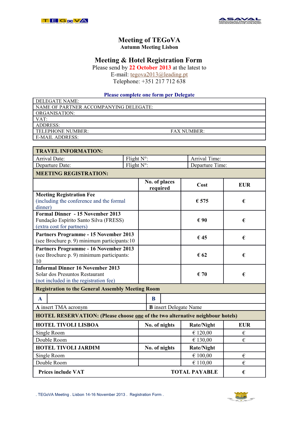 Meeting & Hotel Registration Form