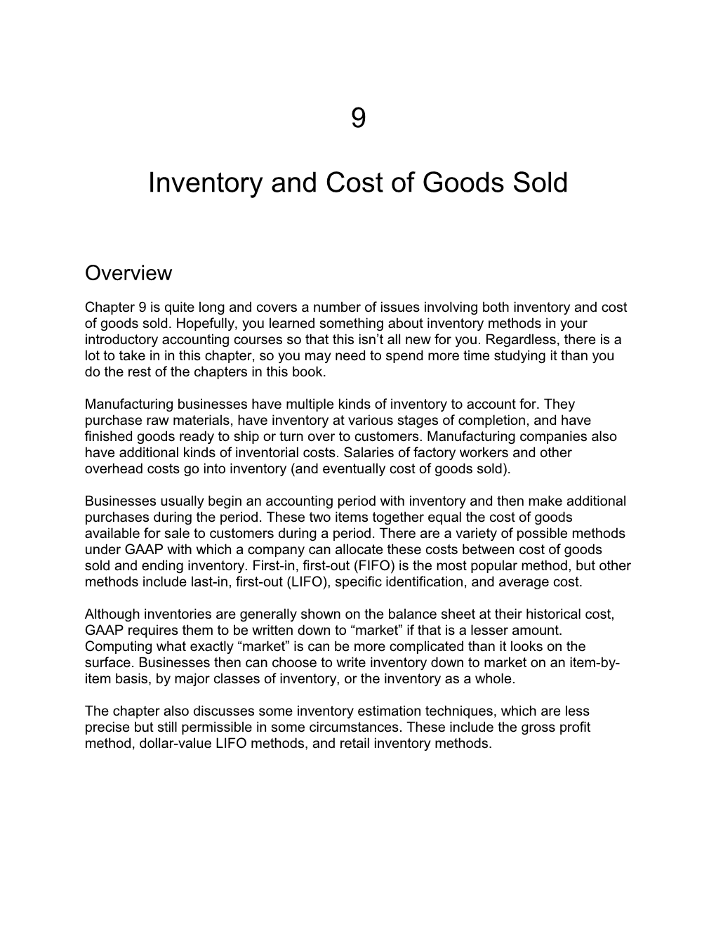 Inventory and Cost of Goods Sold