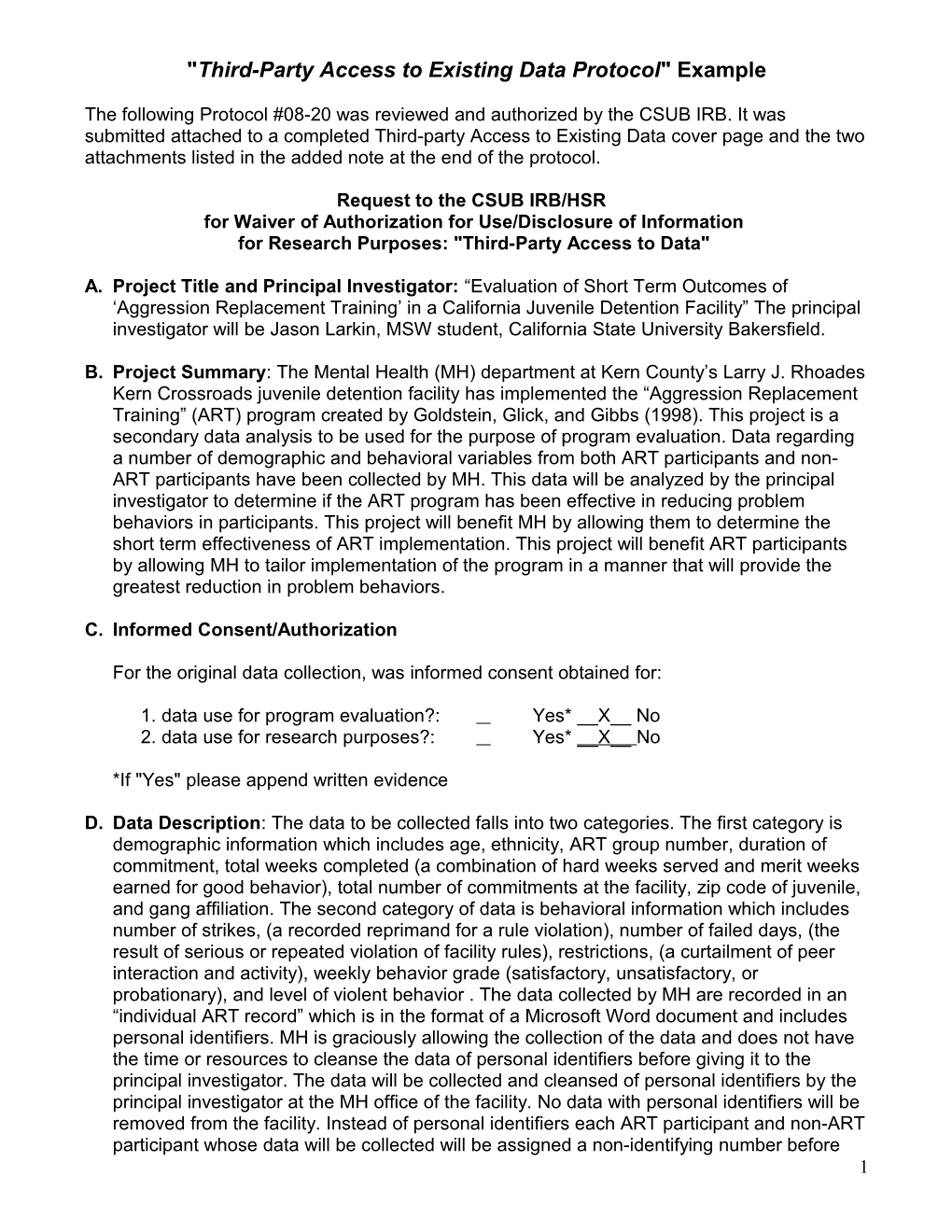 Supplemental Information for IRB Protocols Proposing Third-Party Access to Data*