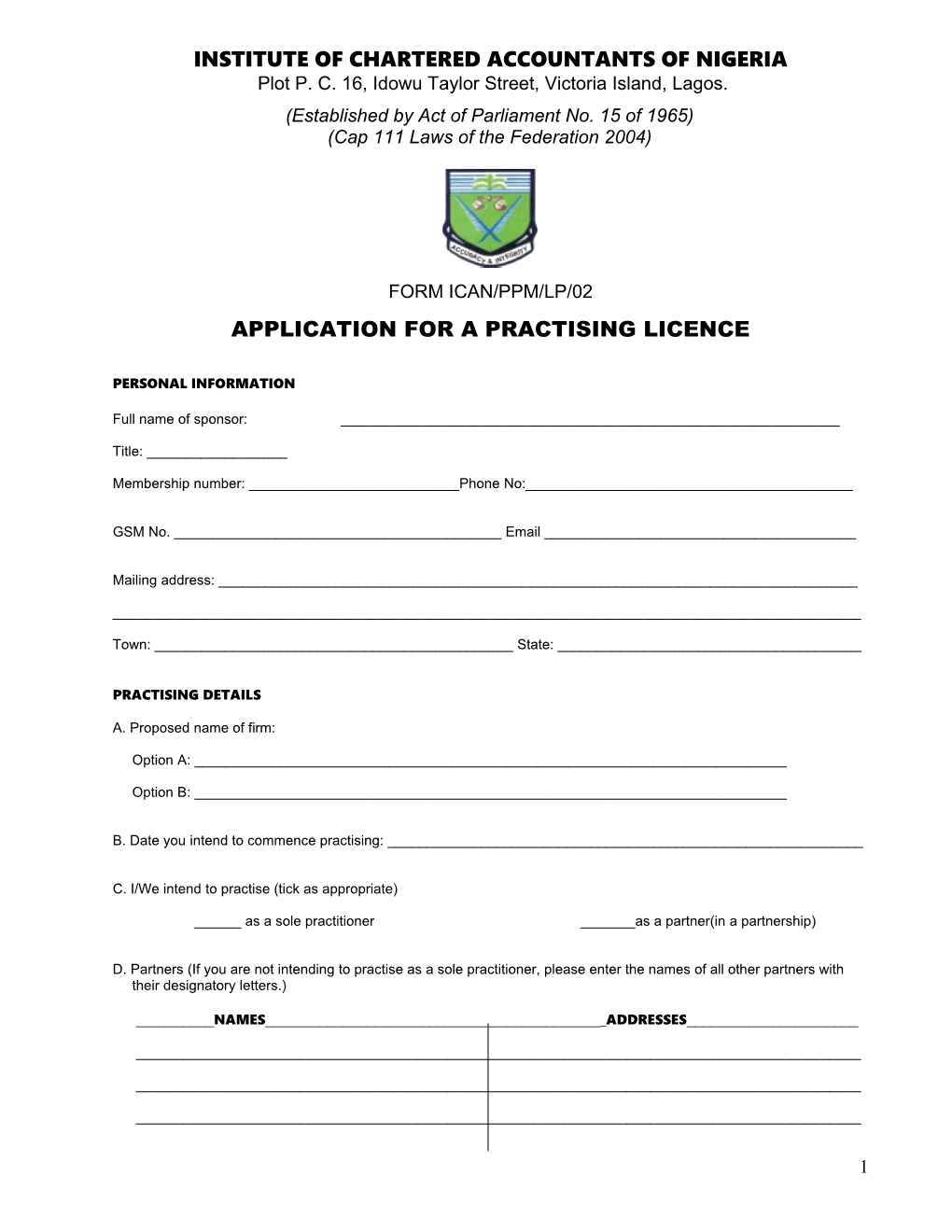 Application for a Practising Certificate