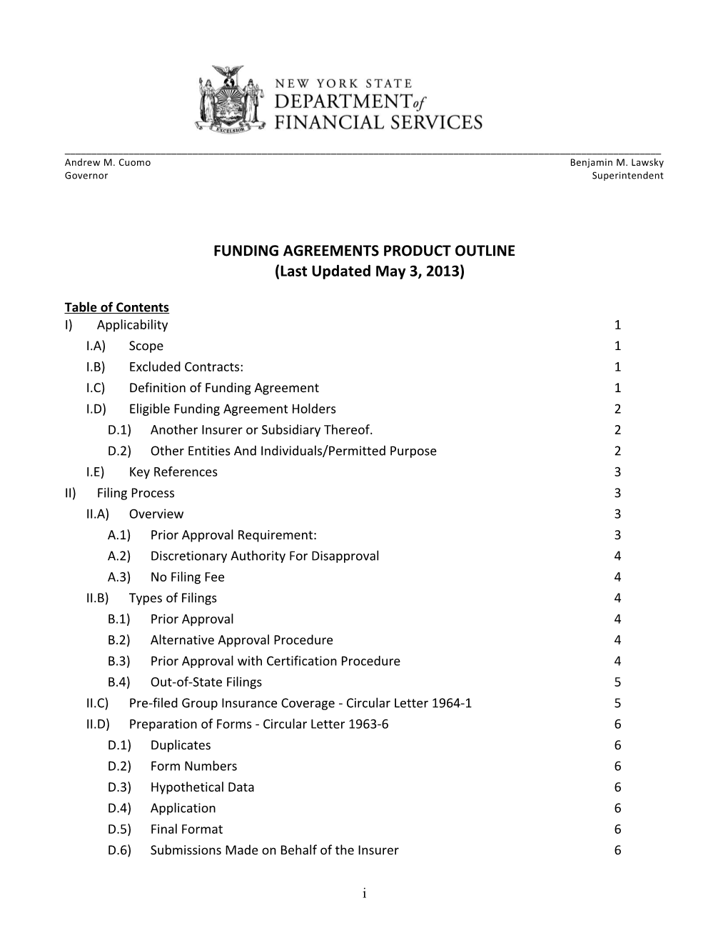 Funding Agreements Product Outline