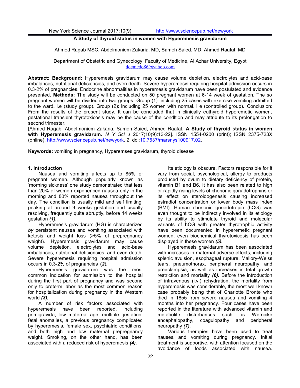 A Study of Thyroid Status in Women Withhyperemesis Gravidarum