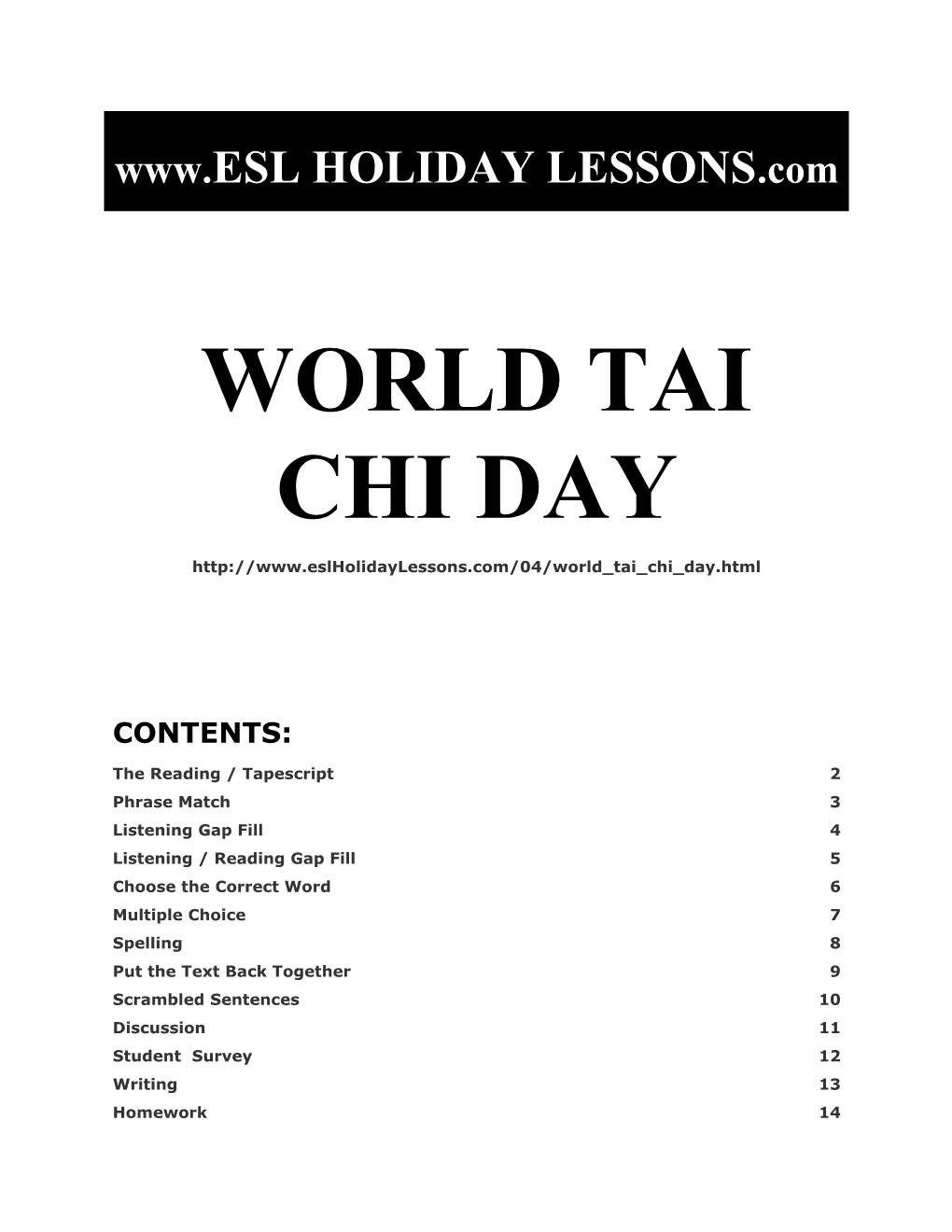Holiday Lessons - World Tai Chi Day