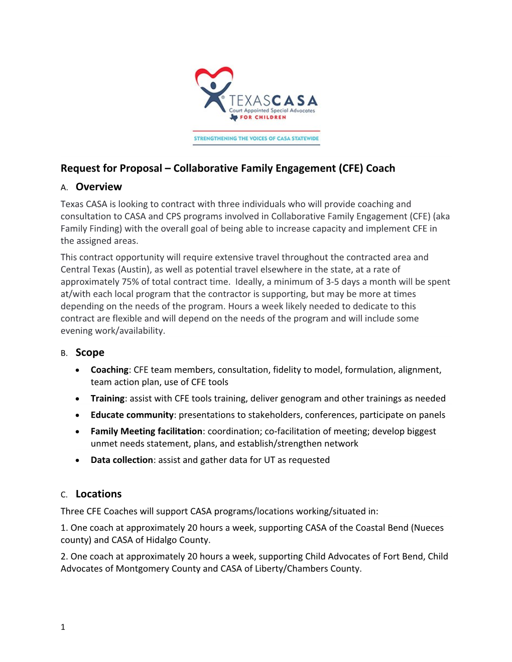 Request for Proposal Collaborative Family Engagement (CFE) Coach