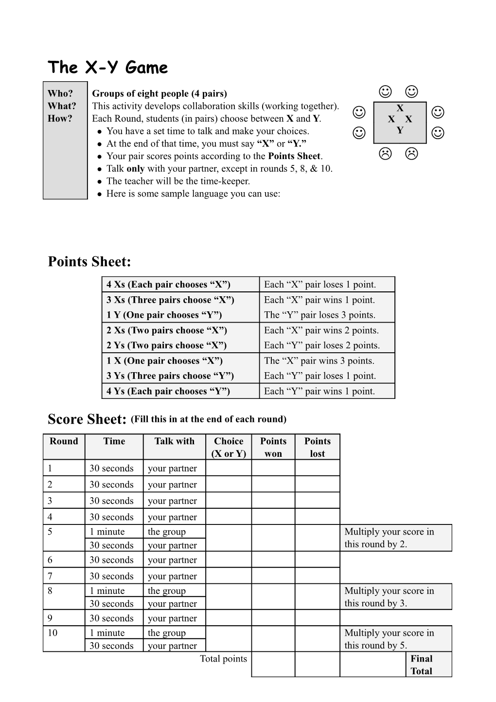 Score Sheet:(Fill This in at the End of Each Round)