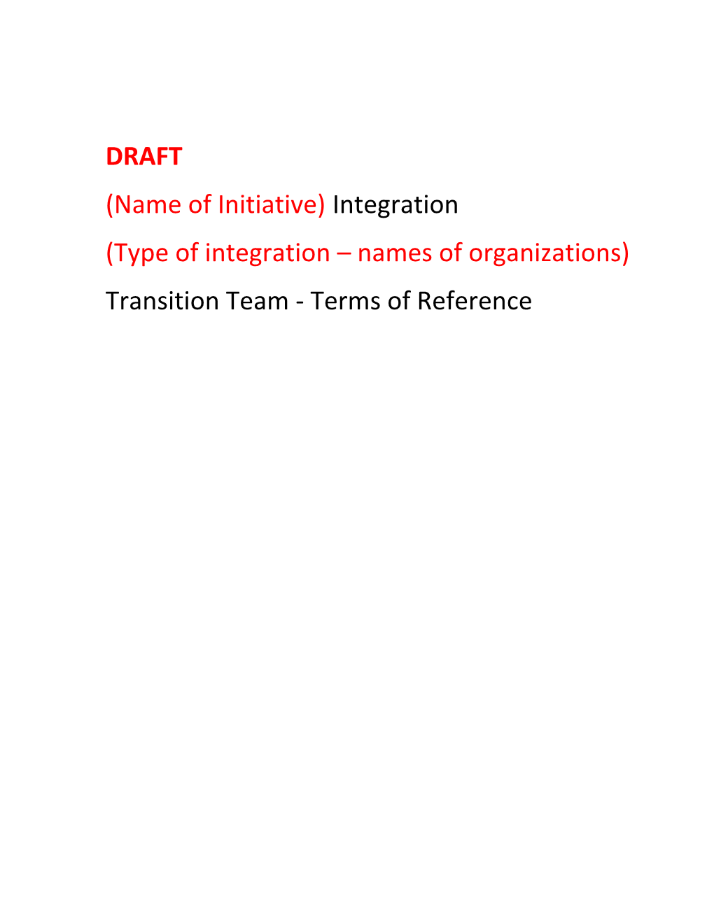 Type of Integration Names of Organizations