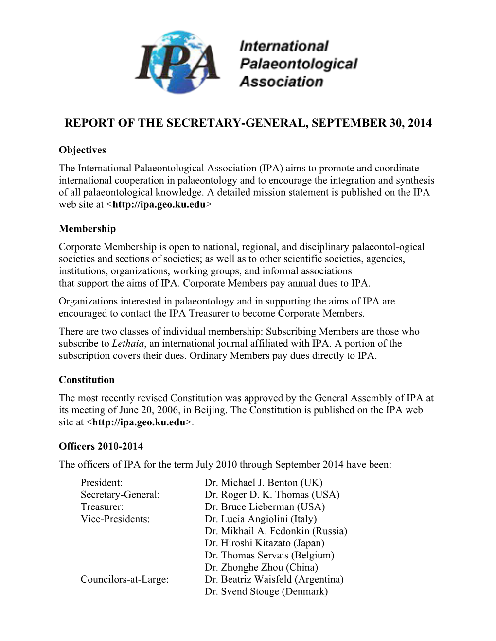 Report of the Secretary-General, September 30, 2014