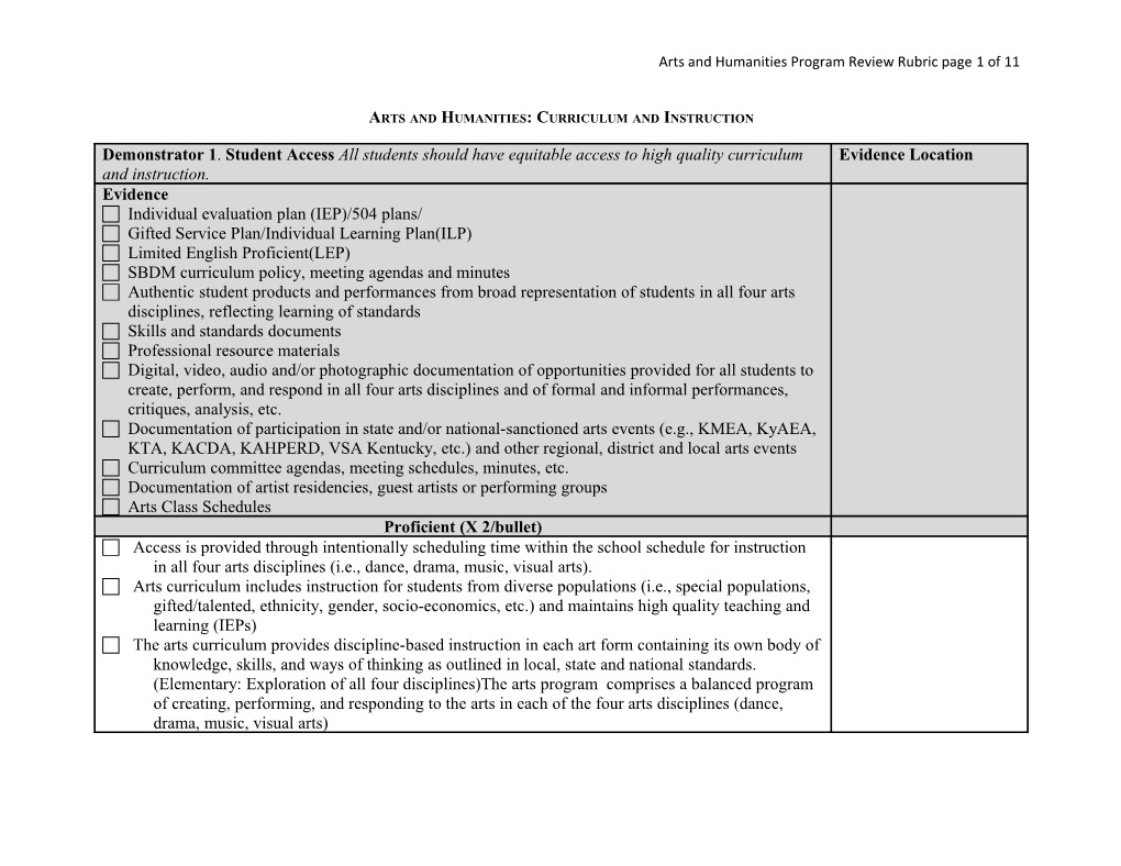 KDE Program Review Guide for Arts & Humanities