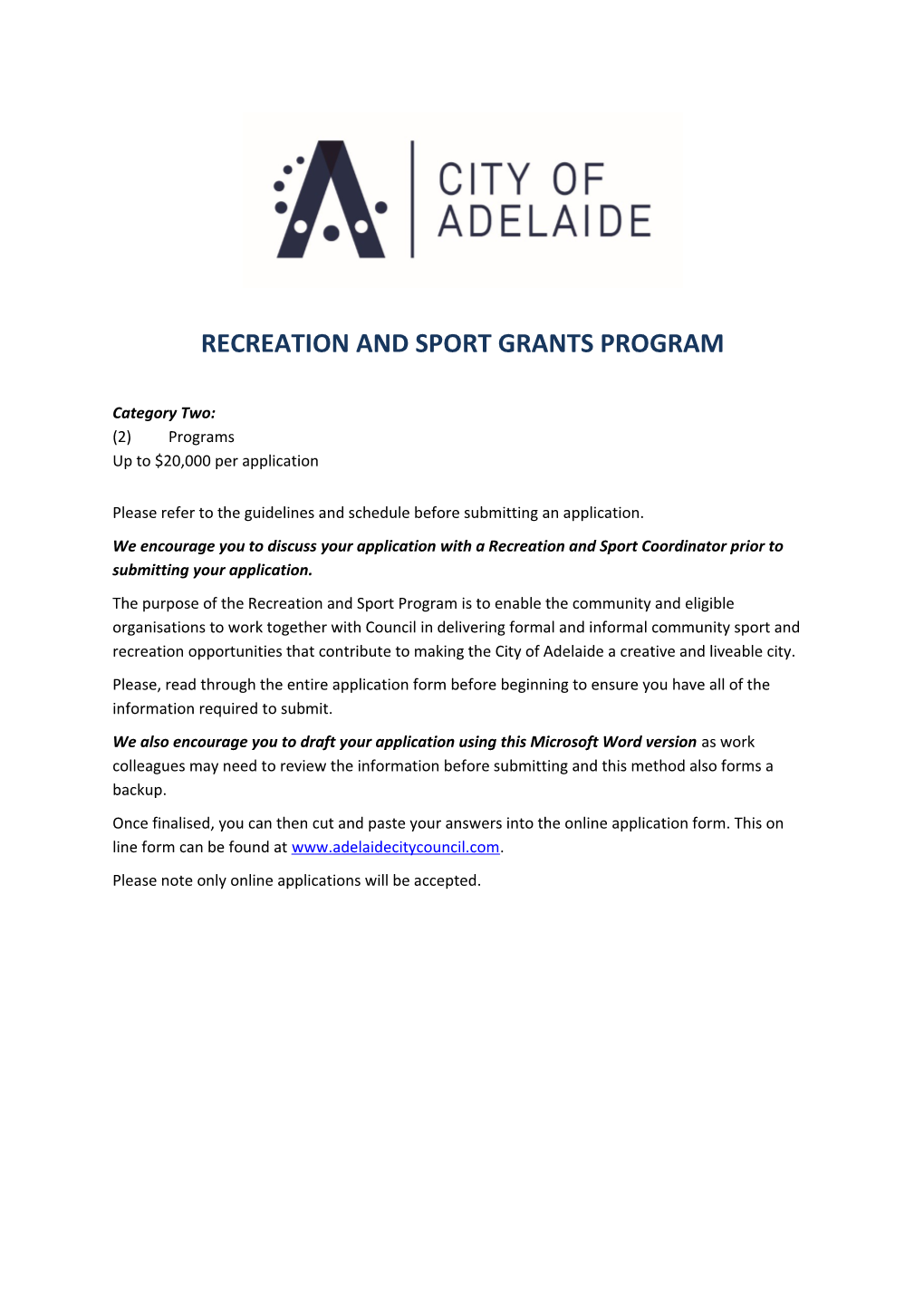 Recreation and Sport Grants Program