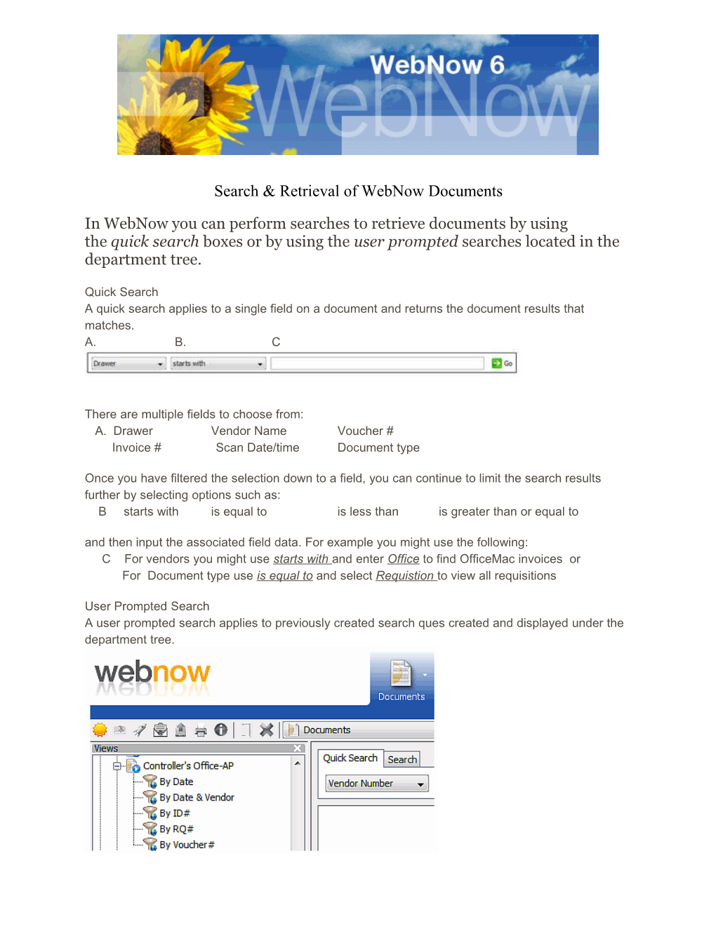 Search & Retrieval of Webnow Documents