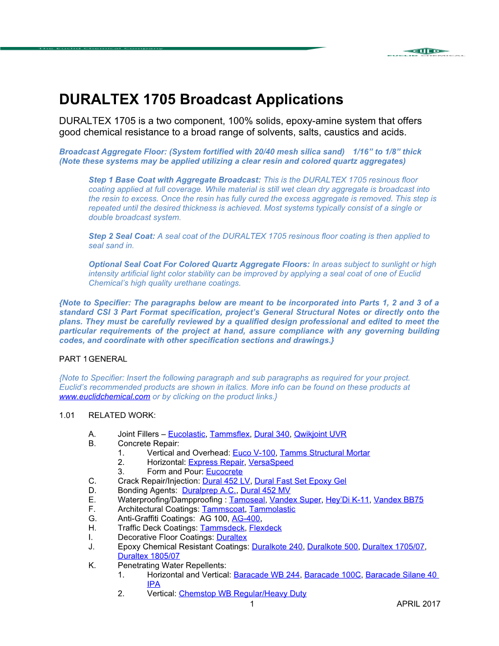 DURALTEX 1705Broadcast Applications