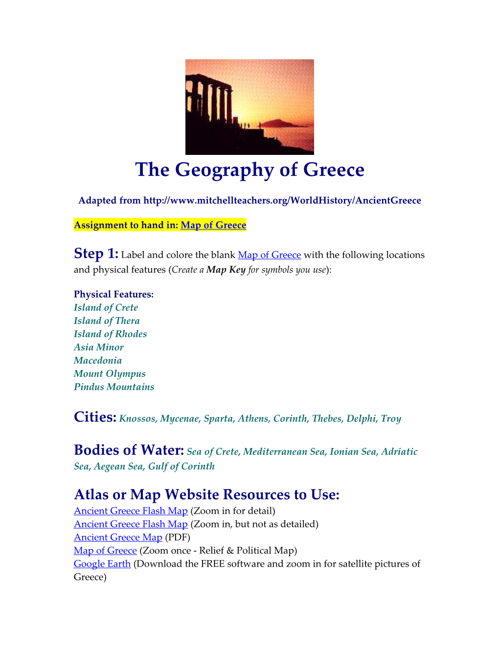 Assignment to Hand In: Map of Greece