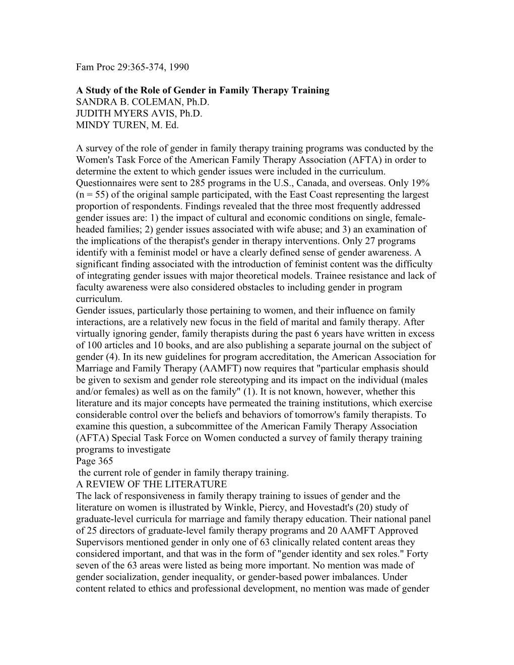 A Study of the Role of Gender in Family Therapy Training