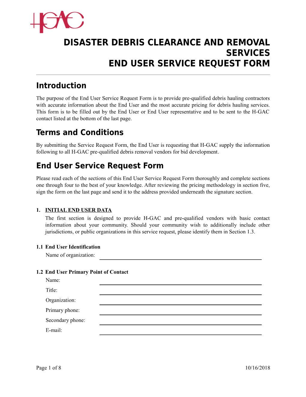 End User Service Request Form