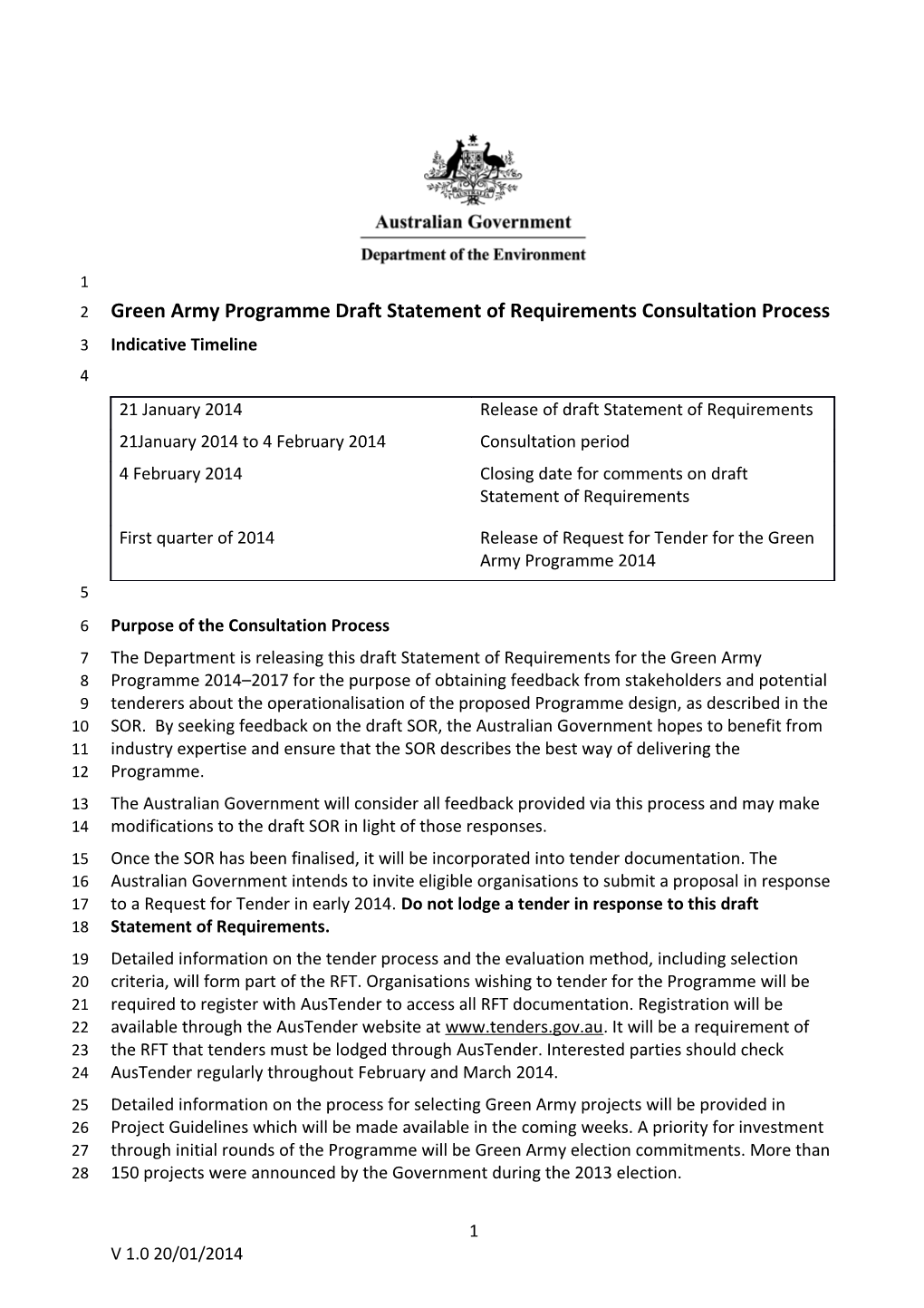 Green Army Programme Draft Statement of Requirements Consultation Process