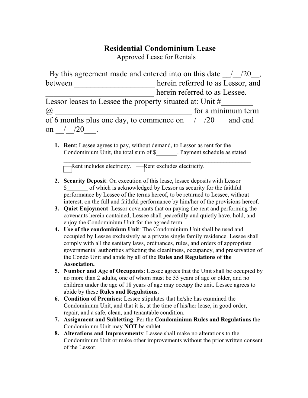 Approved Lease for Rentals