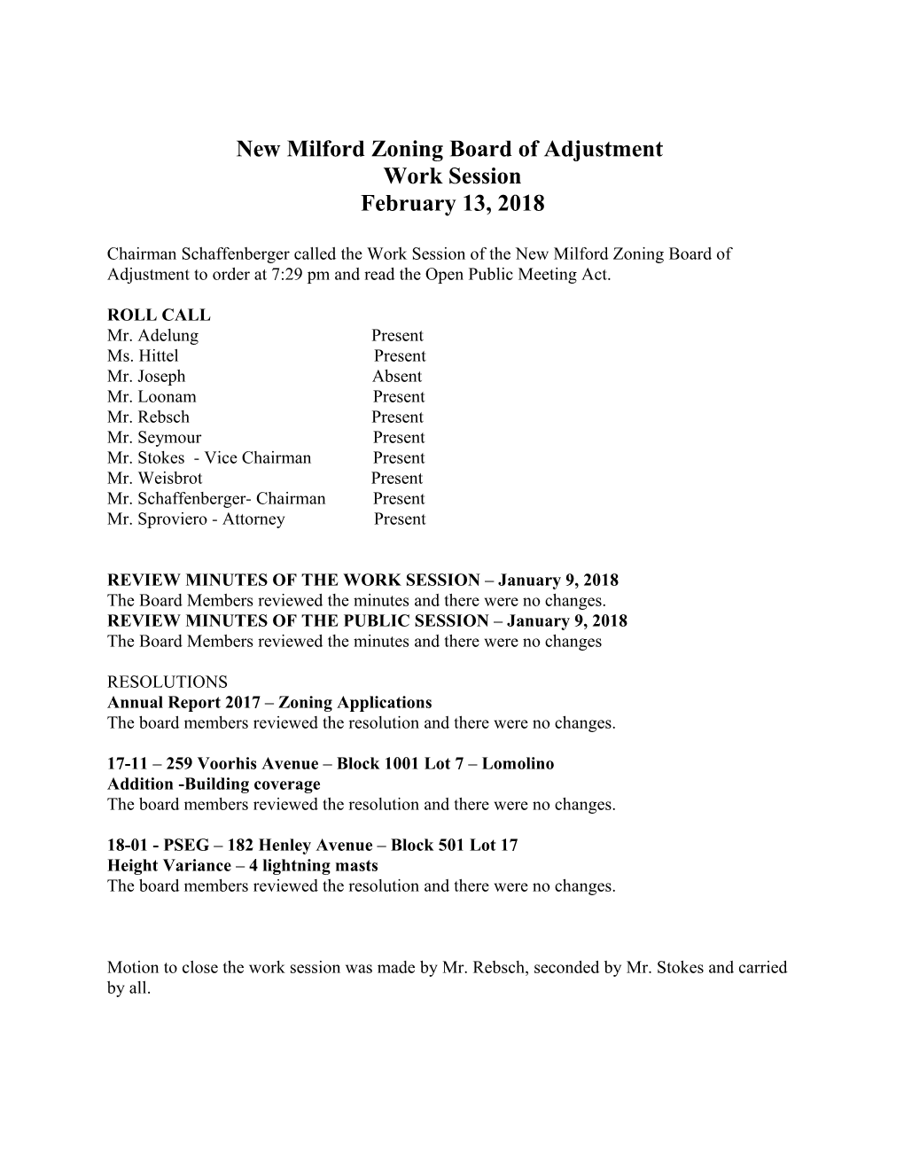 New Milford Zoning Board of Adjustment