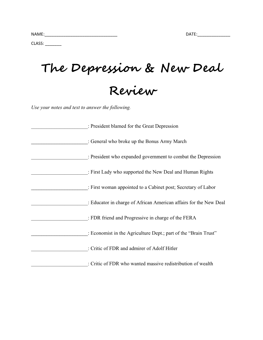 The Depression & New Deal