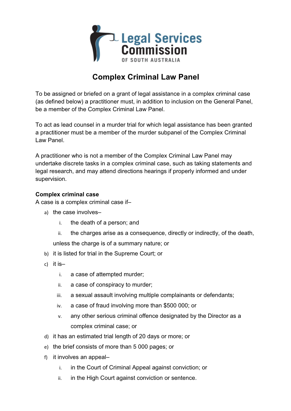 Complex Criminal Law Panel