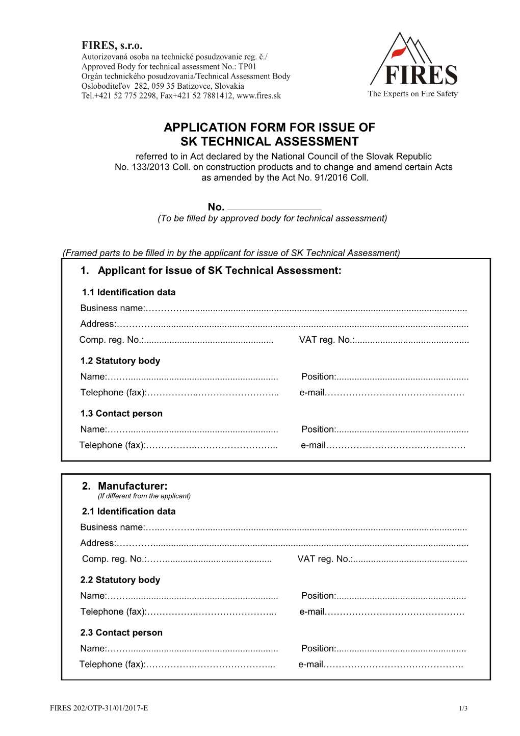 Application Form for Issue Of