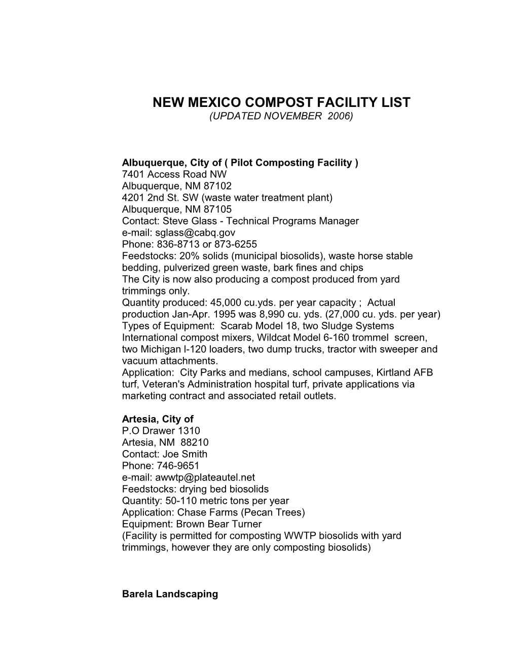 New Mexico Compost Facility List